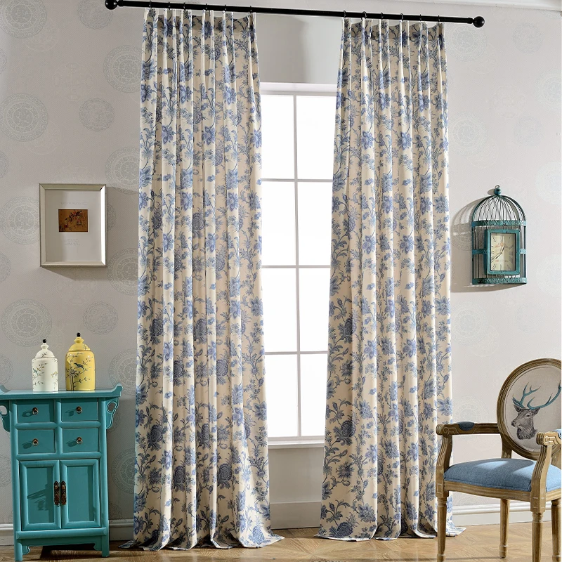 

Retro Small Floral Curtains Pastoral Light Luxury Blackout Cotton Linen Decoration Living Room Bedroom Study Curtain