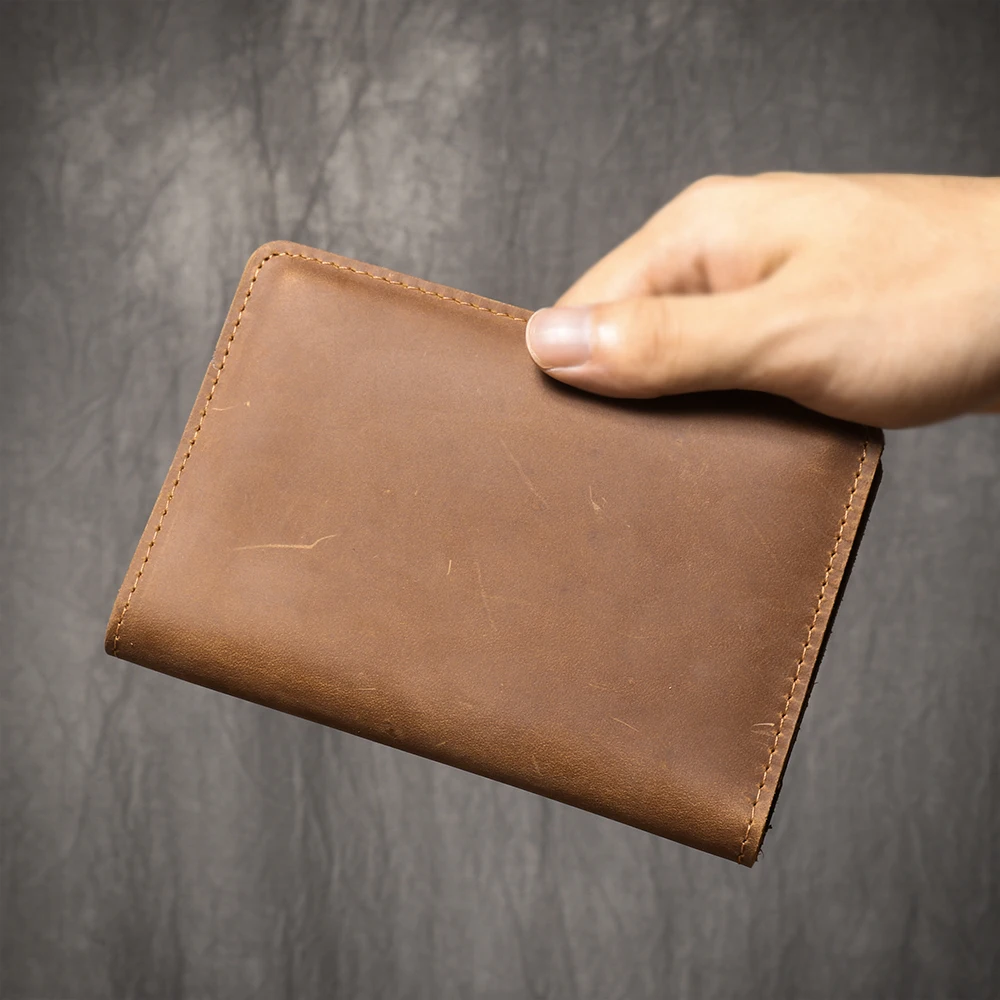 ROOG Men's Cowhide Document Package Crazy Horse Leather Passport Baotou Layer Cattle Pickup Bag Card Holder card holder