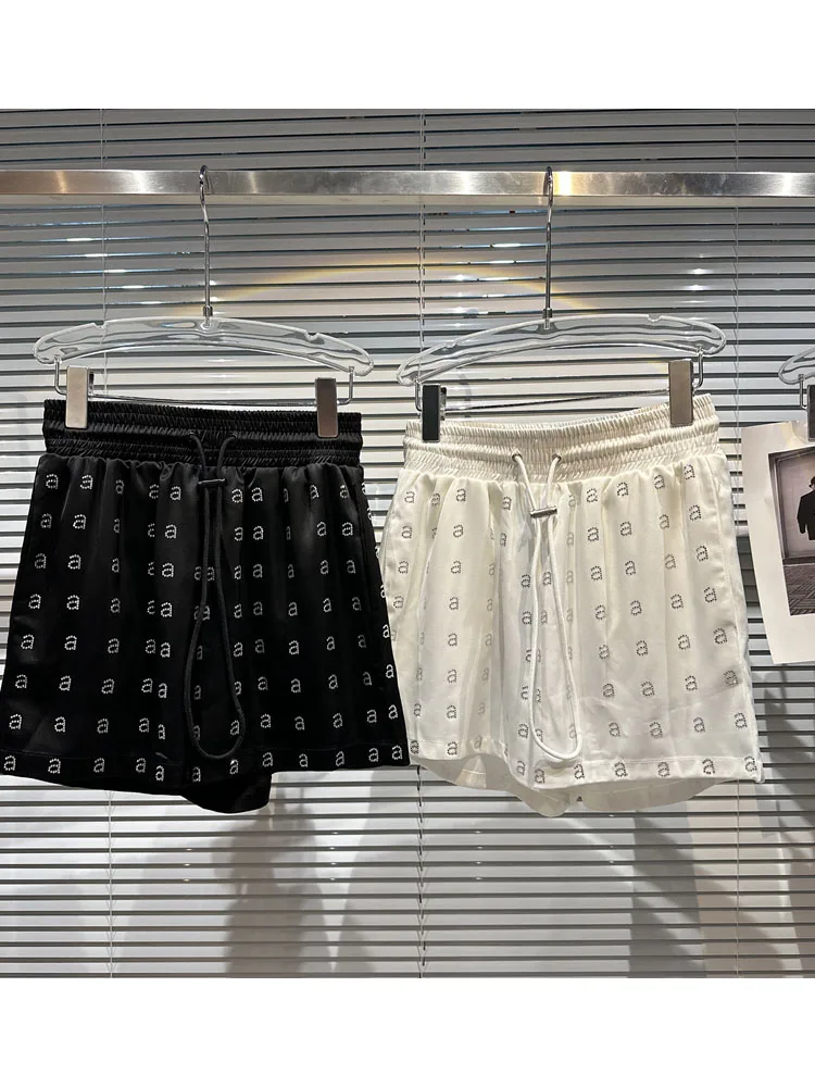 

HIGH STREET 2023 Newest Fashion Designer Skirt Women's Slim Fit Rhinestone Diamonds Beaded Elastic Waist Shorts