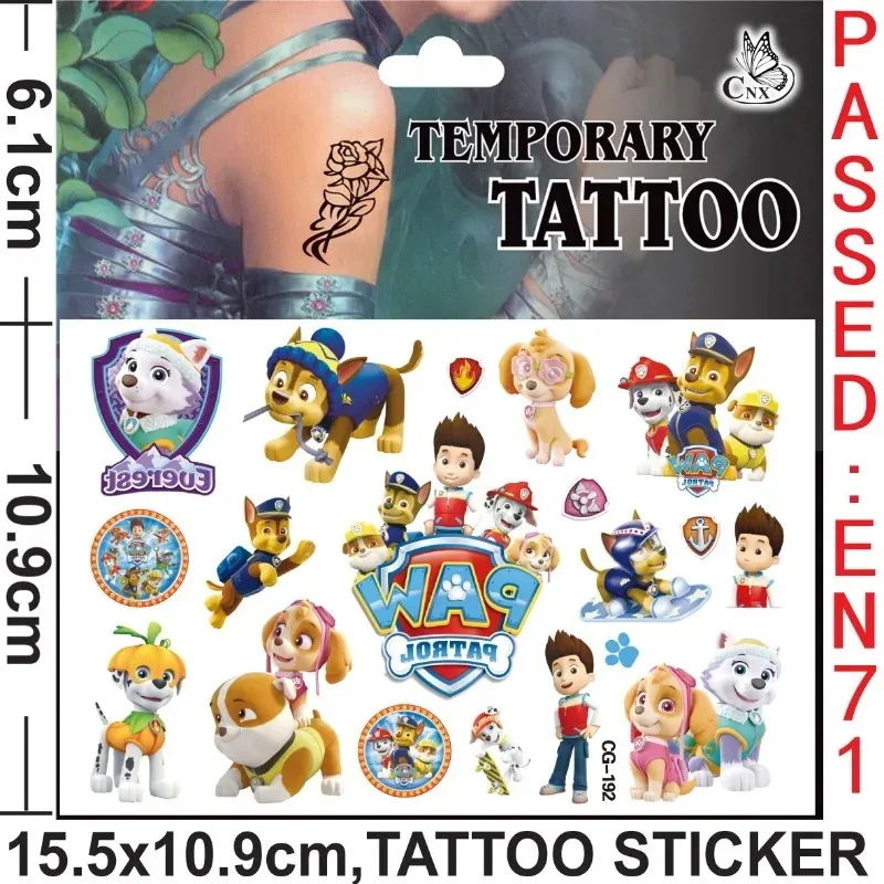 Paw Patrol Water Transfer Stickers Anime Peripherals Tattoo Stickers Kawaii Dog Chase Skye Cartoon Character Decoration Toys