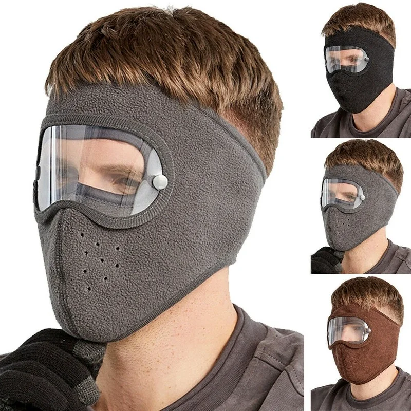Cycling Face Masks Cycling Caps Windproof Anti Dust Face Mask Cycling Ski Breathable Fleece Face Shield Hood Caps with HD Goggles Balaclava