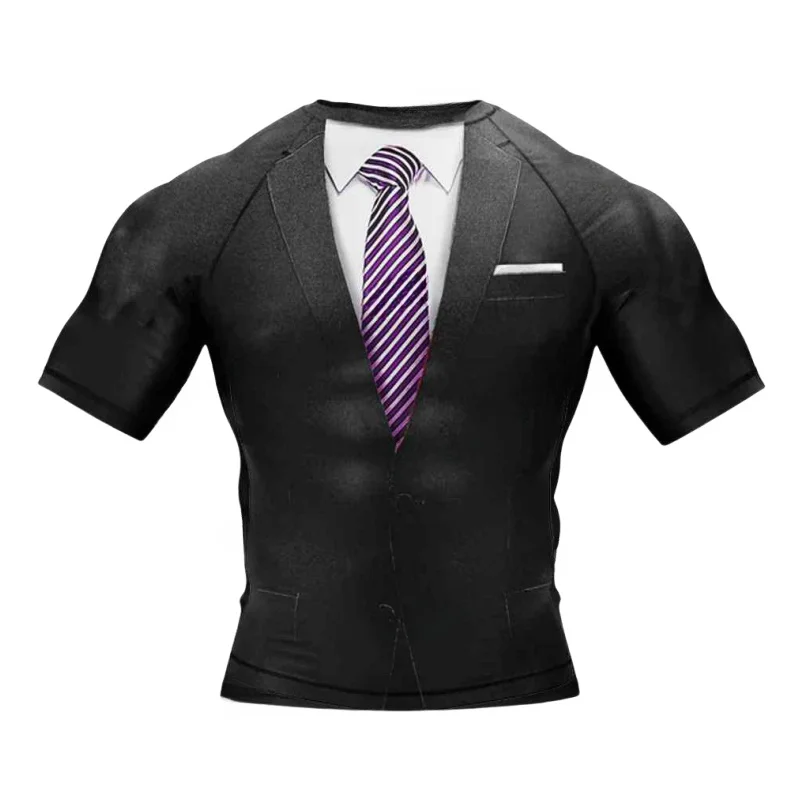 Tuxedo Surf Clothing Bjj Mma Men Rash Guard Short Sleeve Diving T-Shirt Tight Swimwear Summer Beach Compression Shirt Men sports apparel mens t shirt