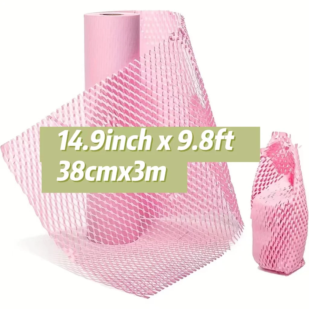 14.9inch x 9.8ft Pink Honeycomb Packing Paper Eco Friendly Recyclable Cushion Material Moving Shipping Supplies Kraft Paper