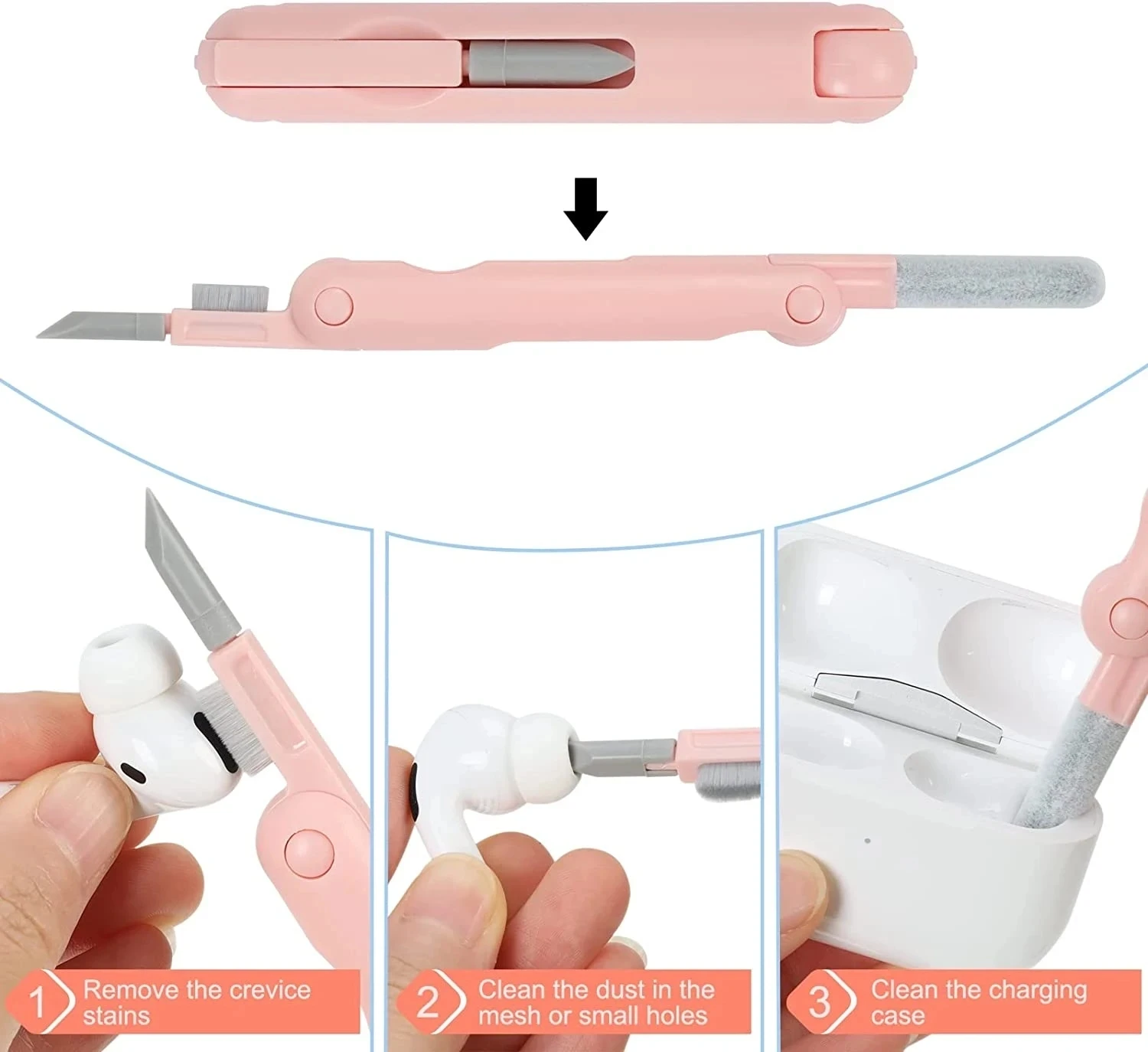 Kit spazzola per la pulizia della tastiera 7 in 1 Penna per la pulizia degli auricolari per AirPods Strumenti per la pulizia dell'iPhone Kit per la pulizia del computer Estrattore per copritasti - Image 4