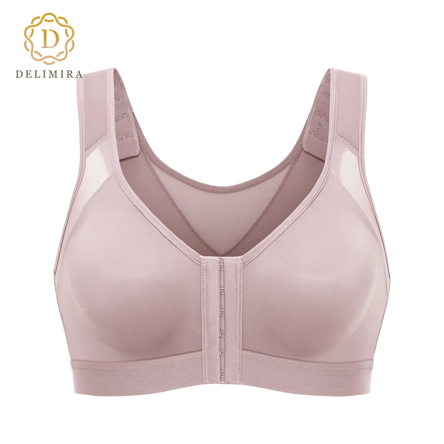 DELIMIRA Women's Front Closure U-Back Design Bras, Lace Full Coverage Underwire Unlined Bra