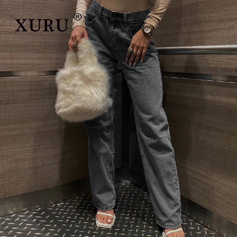 XURU - New Women's High Waisted Ripped Jeans, Fashionable Hot Pants Slim Fit Light Blue Gray Long Jeans Pants 4