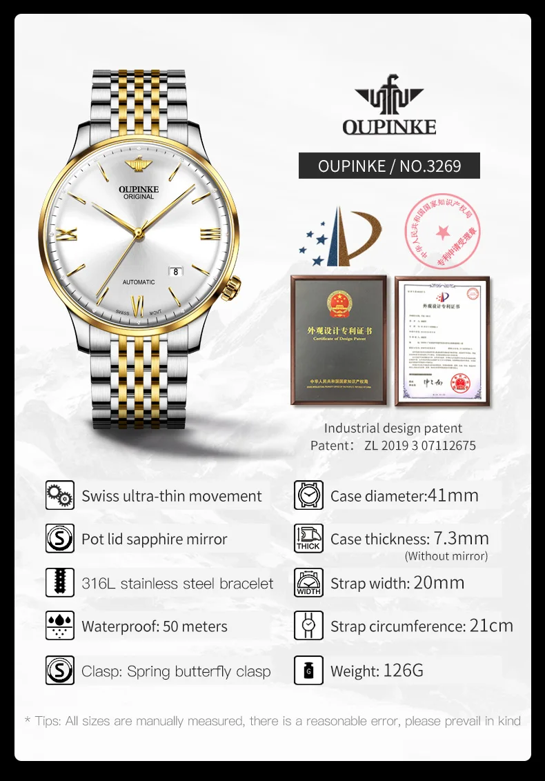 OUPINKE 3269 Schweizer Uhrwerk Automatische Mechanische Uhren für Herren Hochwertige Luxus Original Ultra-Dünne 7,3 mm Herren-Businessuhr – Detail 17