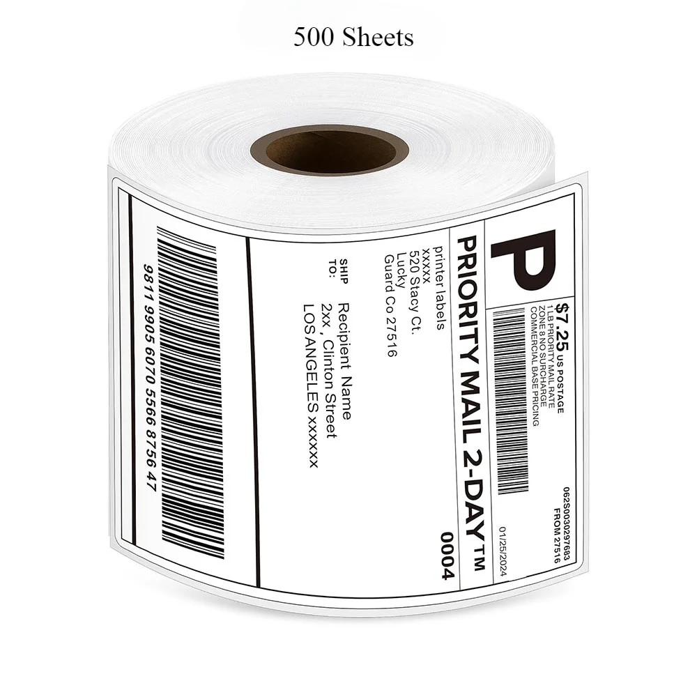 High-Strength 4x6 Inch Direct Thermal Shipping Labels - Water & Grease Resistant, 350/500 Roll