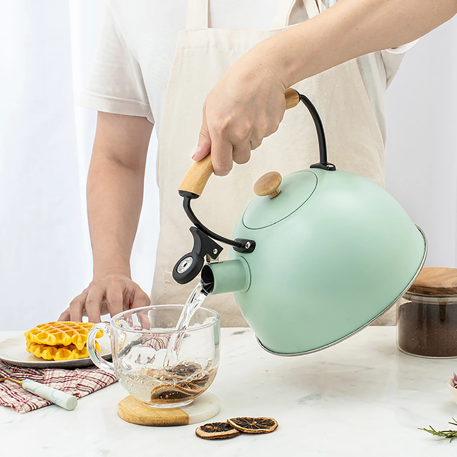 3L Whistling Tea Kettle Stovetop Food-Grade Whistling Tea Pot Stainless Steel Teapot Matte Stovetops Enamel Food Grade Teapot