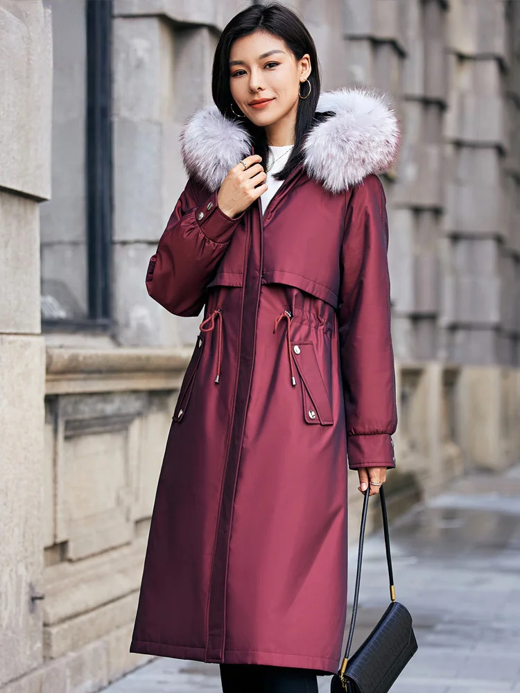 

Fur Women's Winter Rex Rabbit Liner Detachable Raccoon Fur Collar Mid-length Long Fur Coat Women Parkas Fashion Warm Jacket Zm