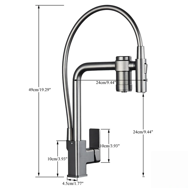 ก๊อกน้ำกรองน้ำสีเทาแบบปืน ก๊อกน้ำห้องครัวแบบดึงลงได้ สีดำ หัวฉีดแบบ 2 in 1 ก๊อกน้ำดื่มทองเหลือง หมุนได้ 360 องศา ก๊อกผสมน้ำกรอง 6