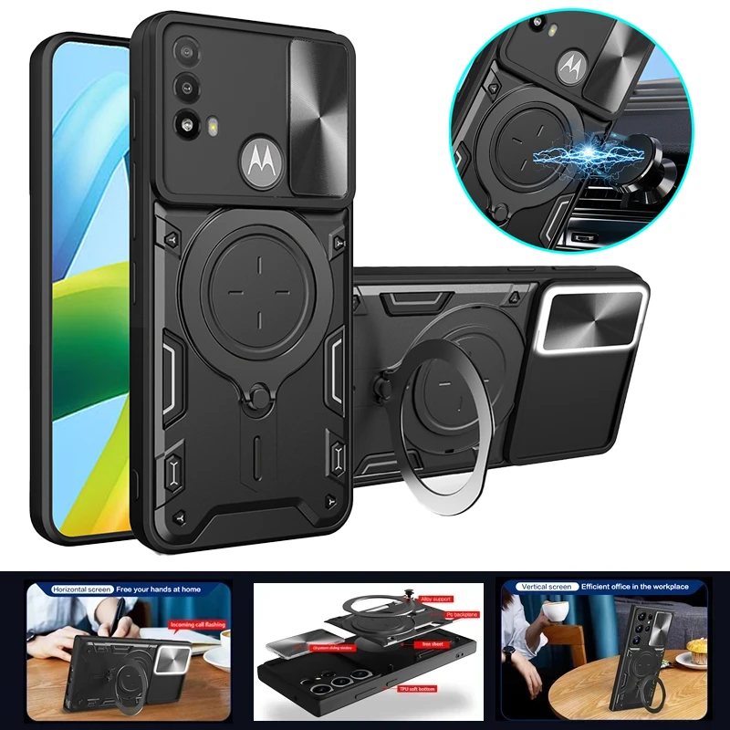 Per Motorola Moto E20 E30 E40 Custodia Protettiva Per Fotocamera Scorrevole Custodia Per Telefono Per Moto E30 E 20 30 40 Anello Magnetico Cavalletto 