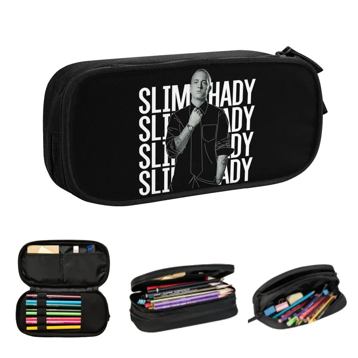 Eminem Slim Shady Music Rap Pencil Cases Large Storage Pen Bags Pen Box Pencil Pouch For Boys Girls Students School Office