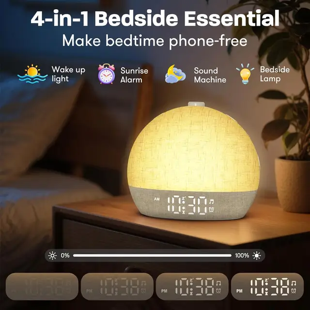 Wake Up Light Sunrise Alarm Clock Timer 30 White Noise Sound Machine Dimmable RGB Night Lights Sleep Aid Snooze Ideal for Gift 3