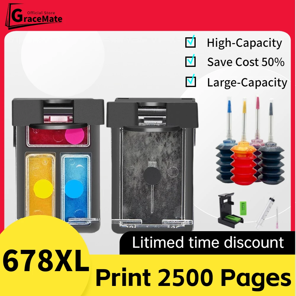 

678XL for Deskjet 1018 1518 2515 2548 2648 3515 3548 4518 Printer Replacement Ink Cartridge for HP Inkjet 678 XL Hp678 Cartridge