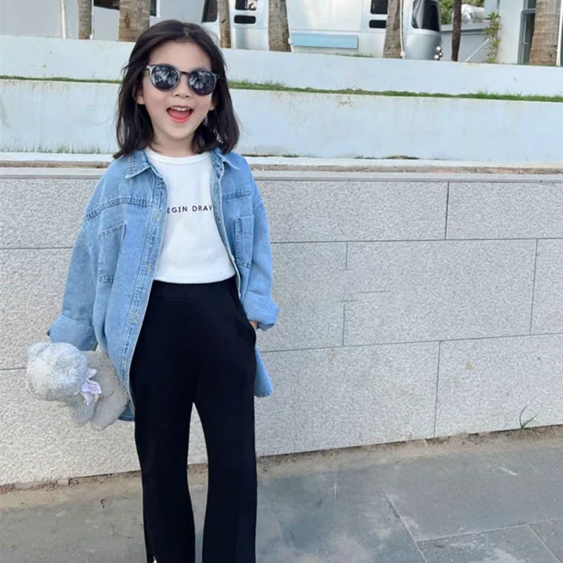 여아 캐주얼 긴팔 데님 재킷 한국 스타일 아동 셔츠 레저 패셔너블한 봄 가을 아우터웨어
