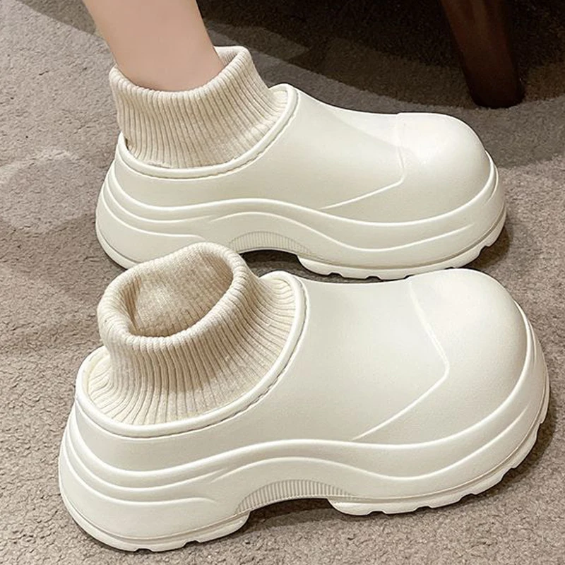 Shevalues Furry Thick Sole Slippers Women Winter Warm Home Cotton Shoes Outdoor Fashion Plush Slippers Non-slip Indoor Slides