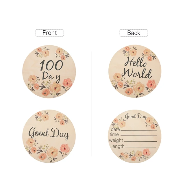 Wooden Baby Month Milestone Card Newborn Birth Month Birthday Milestone Wooden Teether Baby Kids Photography Props Toy 2Pcs Flowers