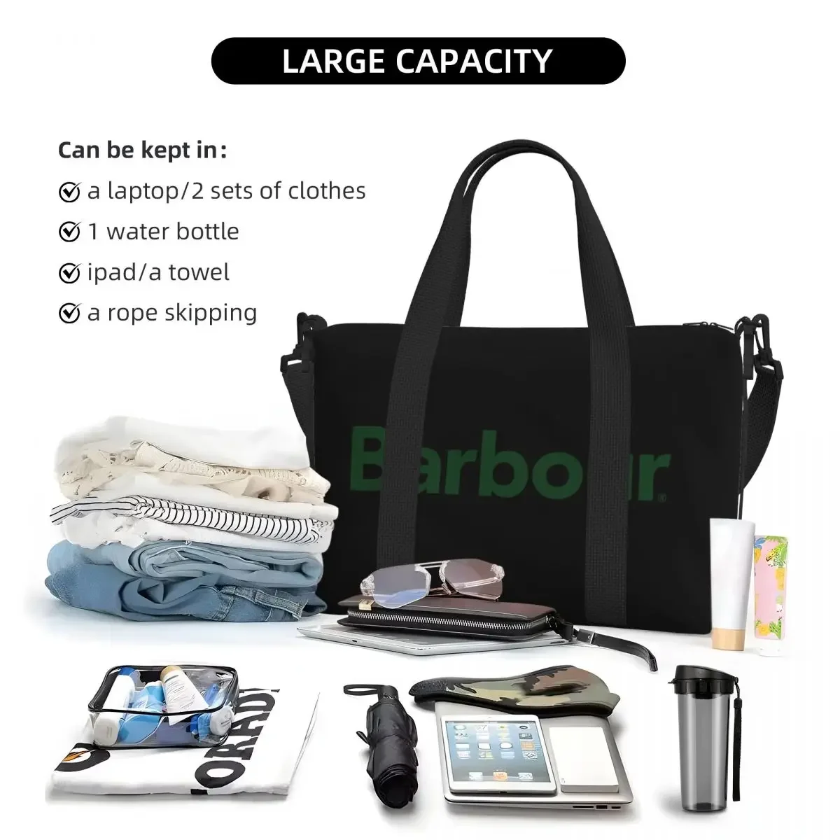 Barbour Handheld travel bag, large capacity sports and fitness bag, lightweight storage luggage bag