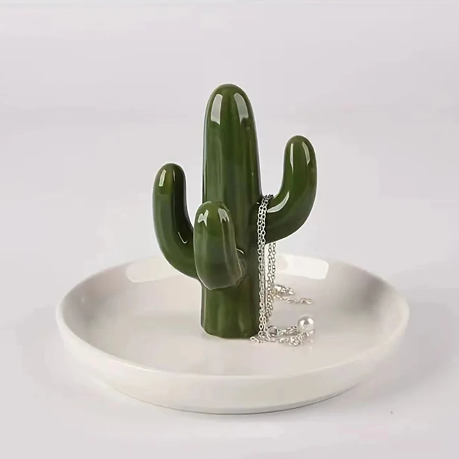 Ceramic Aloe Ring Holder Jewelry Plate Display Stand Creative Dresser Storage Tray