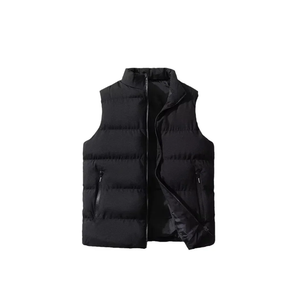 Winter Thickened Solid Color Motorcycle Rider Vest Casual Style Zipper Cardigan Slimming Design Cotton Shoulder Vest For Men
