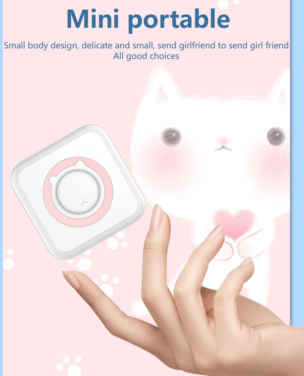 재미있는 휴대용 인쇄 열전 사 프린터 미니 무 잉크 프린터 HD 블루투스 라벨 메이커 귀여운 무선 BT 연결 프린터 선물