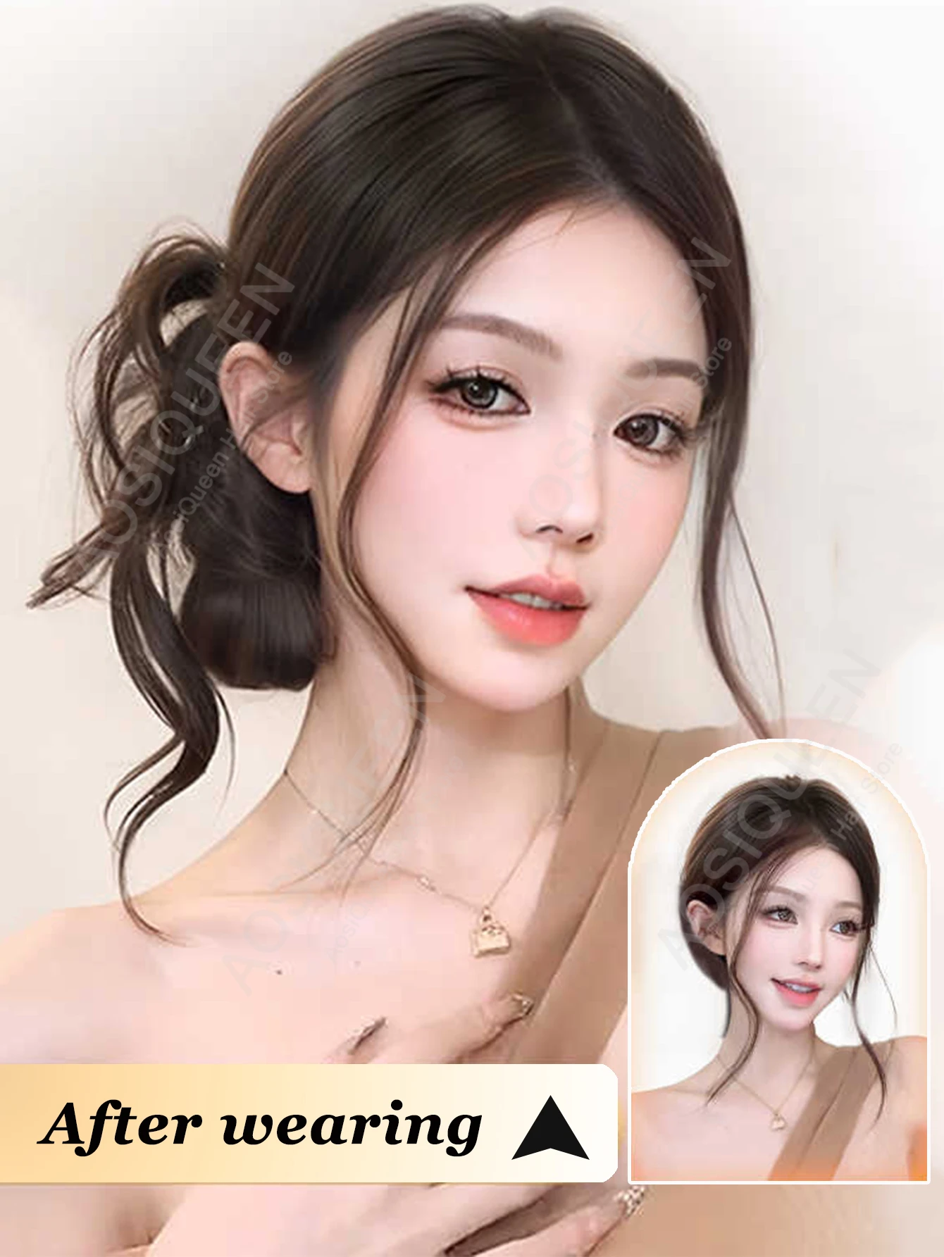 합성 가발 클립 스타일 보우 볼 헤드 드래곤 비어드 치킨 헤어 셔틀콕 헤드 가발 헤어 번 헤어 악세사리 가발 가방