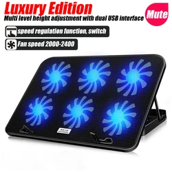 Enhanced RGB Laptop Cooler with Six Fans and LED Lighting (Luxury Black)
