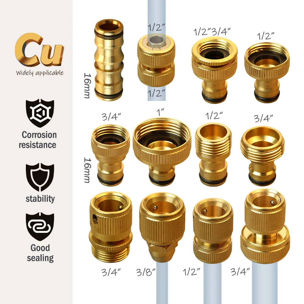 Brass Tap Quick Connecter 1/2'' 3/4'' 1'' 16mm 20mm Copper Hose Coupling Adapter Garden Tubing Repair Watering Gun Fittings Tool garden hose connector,hose connector,garden quick coupling,garden hose adapter,water pipe connector,pipe connector,garden water connector,quick connect valve,faucet quick connector