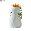 Cute Ceramic Cat Flower Vase Ceramic Handicraft Ornaments Animal Sculpture Cartoon Cat Flower Arrangement Accessories Vases 6