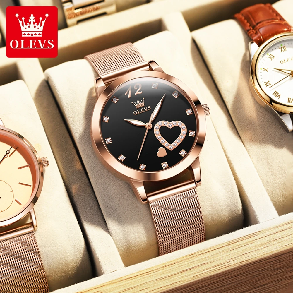ساعة كوارتز نسائية أوليفز بحب ماسية ، شبكية ، ميلا...