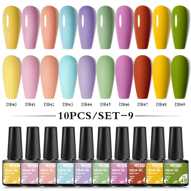 Mtssii 10Pcs/set Color Gel Nail Polish Set 100 Colors Semi Permanent UV Led Gel Varnish Soak Off Nail Lacquers Base Top Coat ZH18428 10PCS