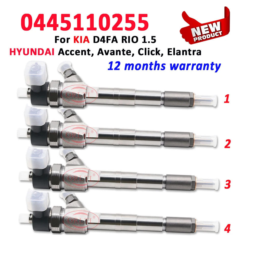 4 Pz Nuovo 0 445 110 255 Iniettore Diesel 0 445 110 256 0986435152 Ugello Common Rail 0445110256 Per Kia /Hyundai Auto Auto Ortll