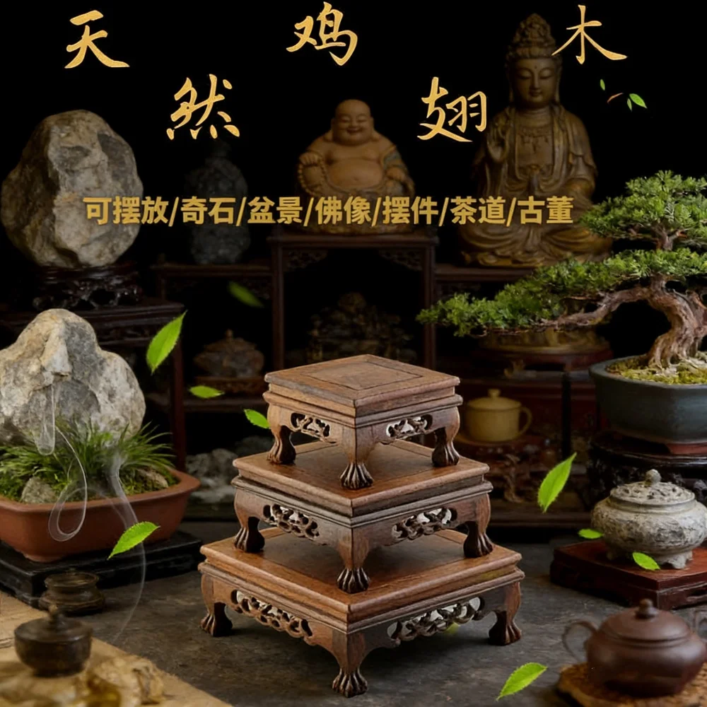 Supporto per Piante in Legno Miniatura, Espositore per Vasi e Figurine, Base per Fiori e Bonsai Supporto per tornio a legno - immagine 4