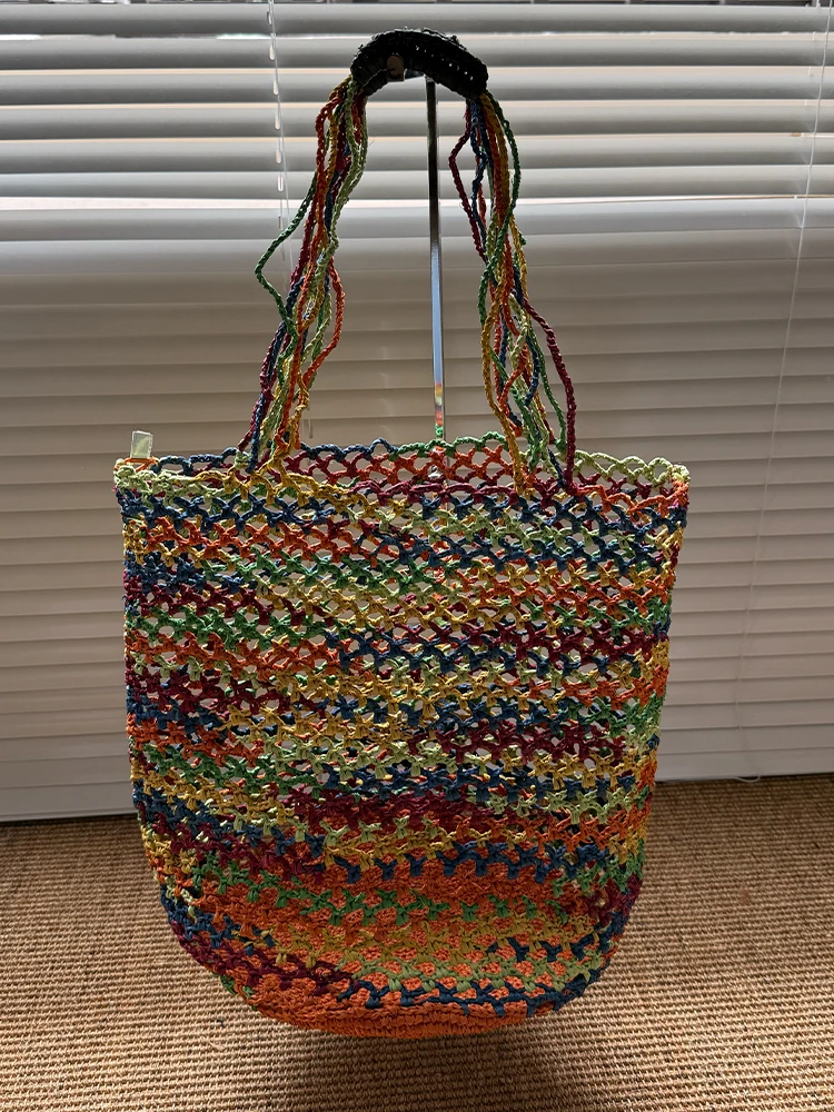 Lafite Weave High Capacity Straw Shoulder Bags for Women 2025 New Summer Tote Bag Females Weave ​Raffia Beach Bags Handbags