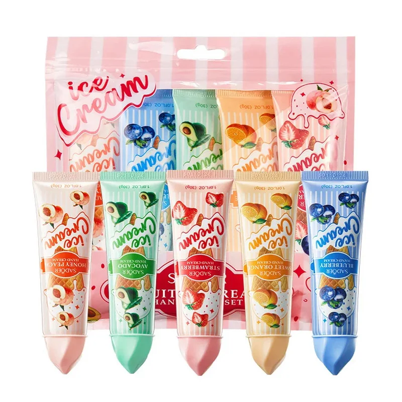 5pcs SADOER Fruit Pattern Hand Cream Sets Moisturizing Nourishing Whitening Hydrating Anti-aging Hands Skin Care Products