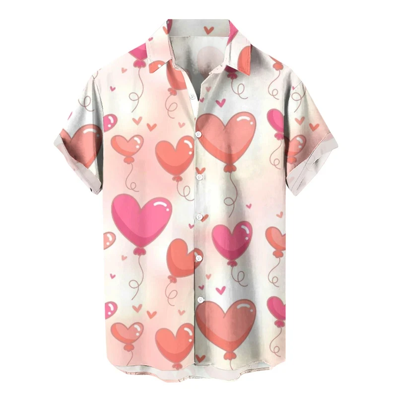 thumbnail image 1 of Camisas casuales con estampado de amor en 3D para hombre, camisa de playa de estilo hawaiano de manga corta a la moda, ropa de gran tamaño para hombre, 1 of 5