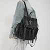 Women Fashion Backpack Multi Pocket Leather Student Laptop Shoulder Bag Punk Rivet Black Handbag For Rock Girls Travel Rucksack 2