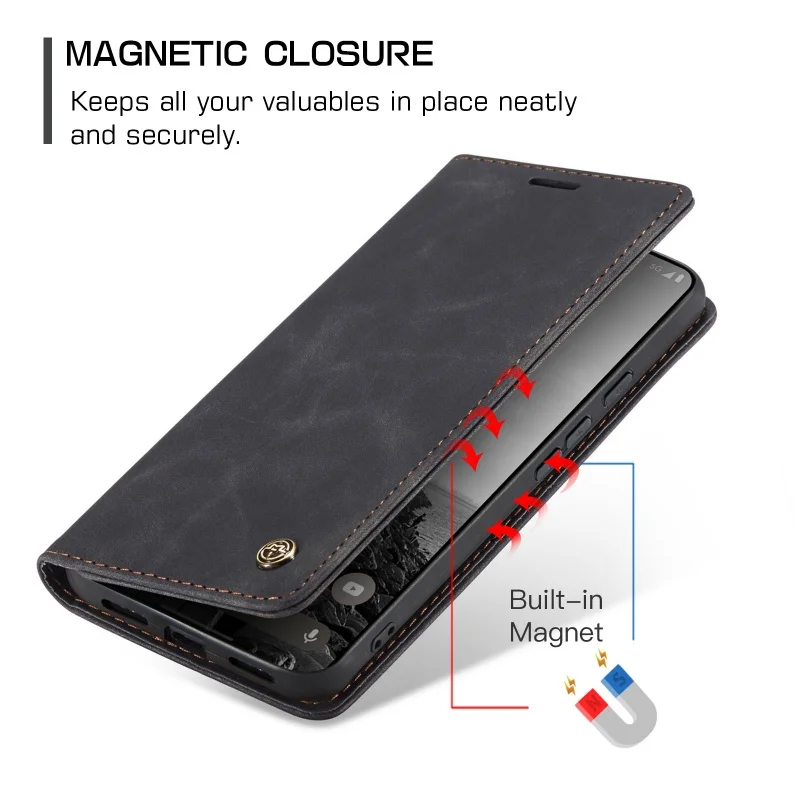 Magnetic Leather Wallet Phone Case with Card Holder and Flip Purse