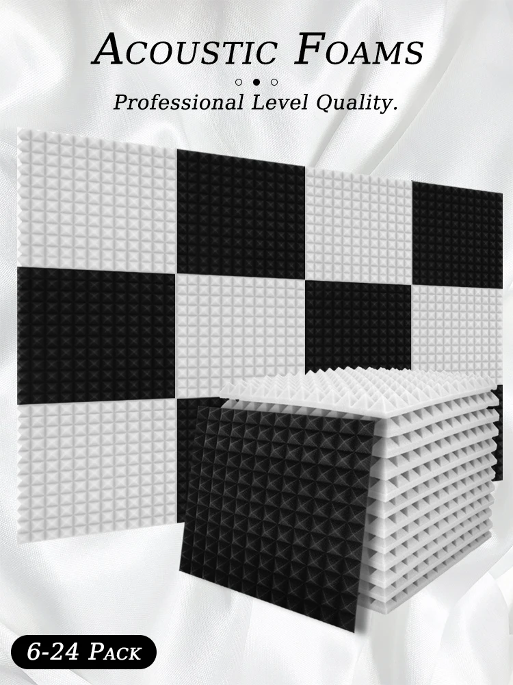 TOUO Acoustic Foam 6/12/24 Pcs Sound Insulation Pyramid Sound Absorbing Panel Home Studio Acoustic Treatment For Bedroom
