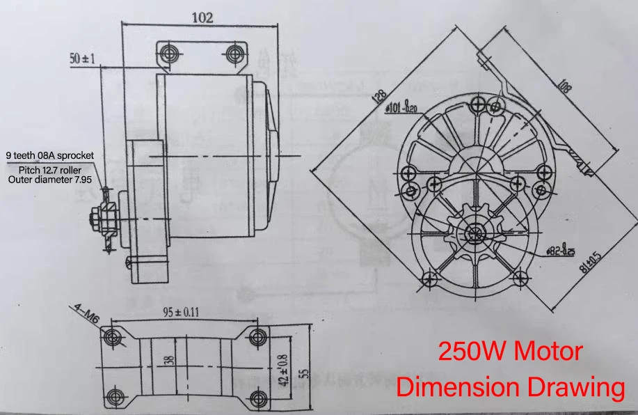 250W 12V/24V Gear Brush Motor With Motor Controller and Twist Throttle, Electric Bicycle Kit DIY