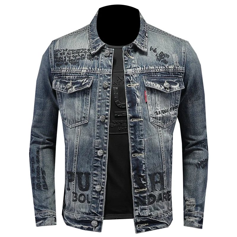 

Brand New Classic Men Denim Jacket Embroidered Male Casual Coat Spring Autumn Outerwear 100% Cotton Single-Breasted
