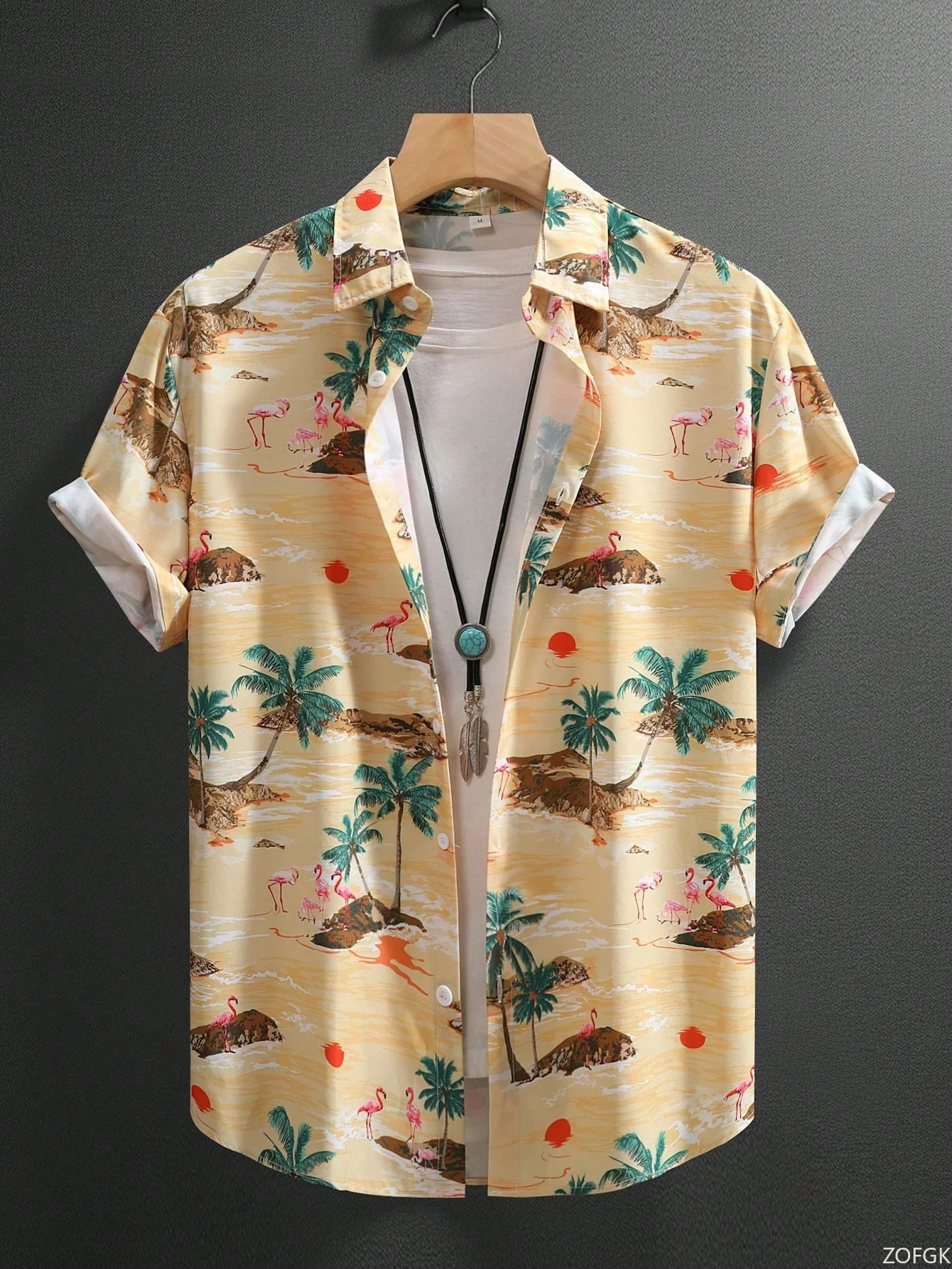 Tropical Plant Men's Shirt with Vibrant Hawaiian Short Sleeved Buttons, Exotic Leaf and Flower Printed Top 5