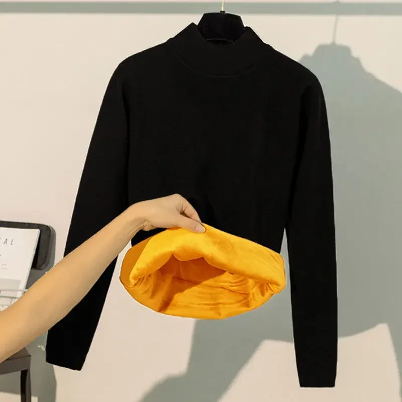 Winter Thermal Underwear Women Fleece Thickening Bottoming Shirt Women's Fashion Thermal Top M-4XL 90KG