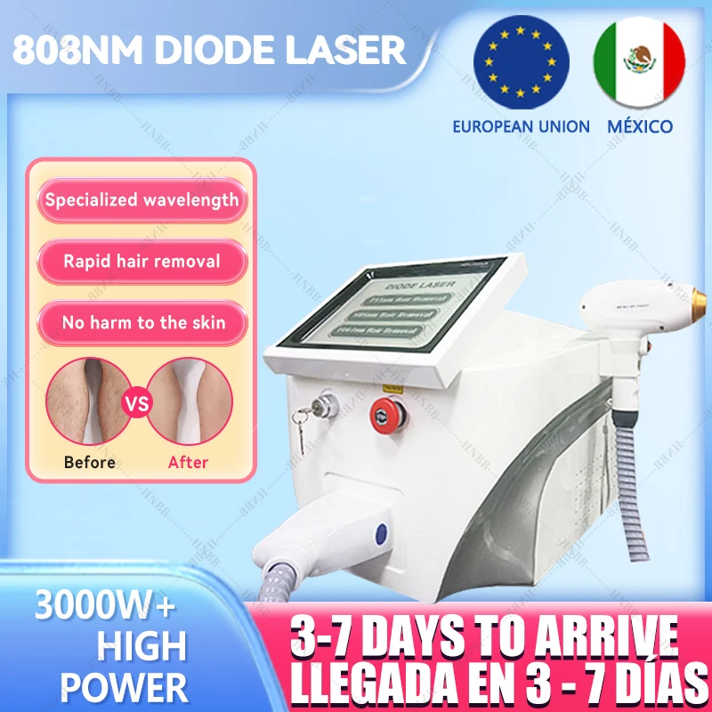 Épilation professionnelle haute puissance, adaptée à tous les types de peau, visage et corps des femmes, 3000W, 3 longueurs d'onde, 808nm