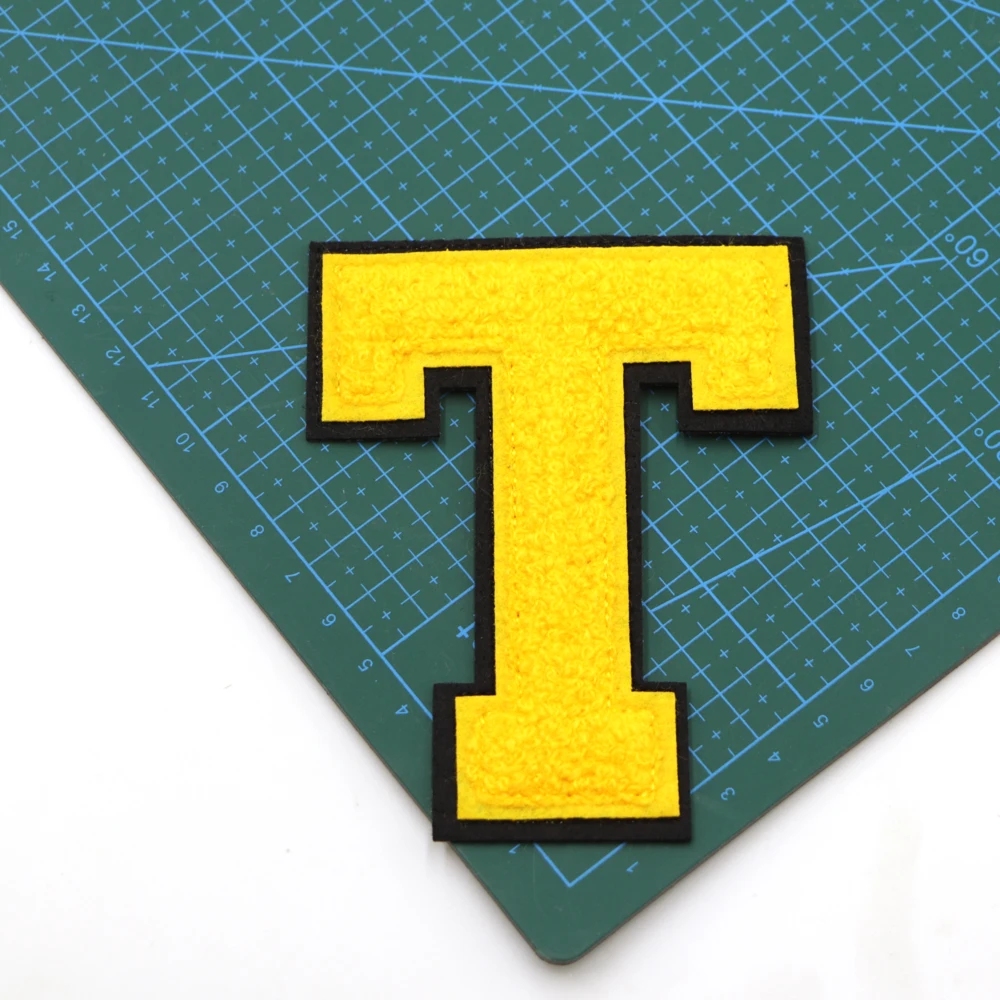 1PC 108MM Gelbe Buchstaben Chenille Gestickte Eisen Auf Patch Applique Diy Name Abzeichen A-Z Patches Für kind Kleidung Tasche Zubehör – Detail 22