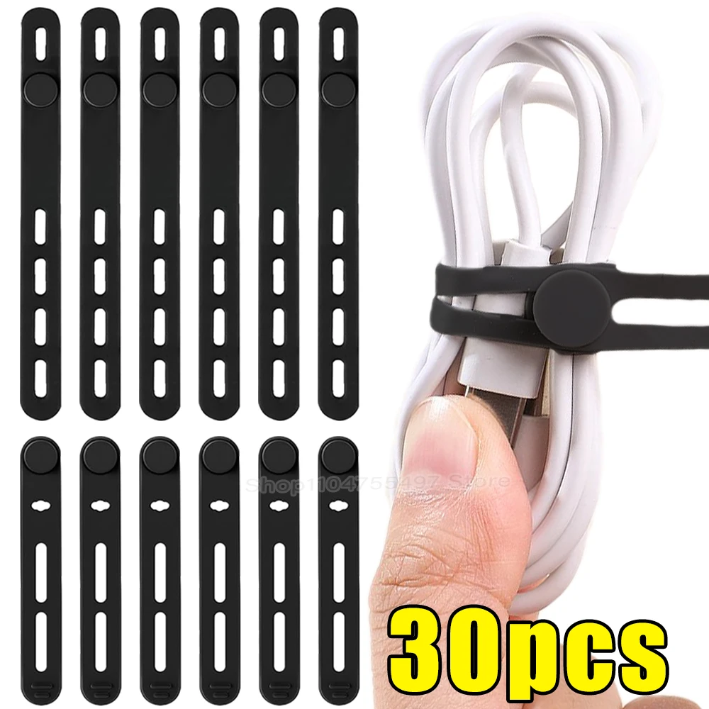 สายรัดซิลิโคนยืดหยุ่นสายรัดสายเคเบิลแบบนุ่มปรับได้สายไฟ Bundle Organizer Wrap การจัดการสายไฟแบบใช้ซ้ําได้พร้อมหัวเข็มขัดล็อค 1