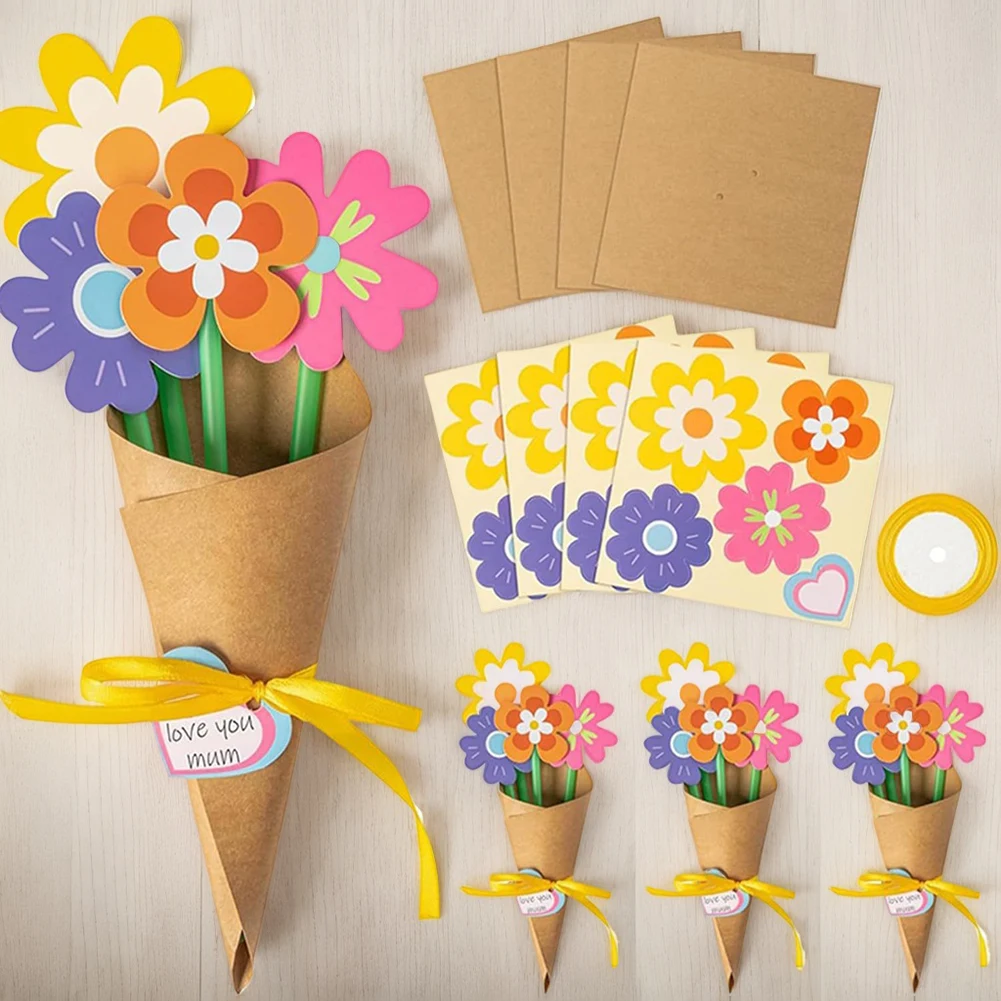 꽃다발 공예 키트 DIY 꽃다발 인사말 카드 어머니의 날 감사 선물용 인공 꽃 공예 키트