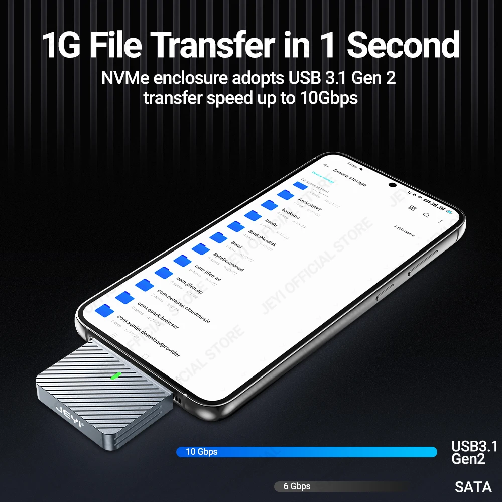 JEYI 2230 M.2 NVMe 직접 부착 SSD 인클로저, USB 3.2, 10Gbps 인라인 알루미늄 솔리드 스테이트 드라이브, 자석 보호 케이스 포함