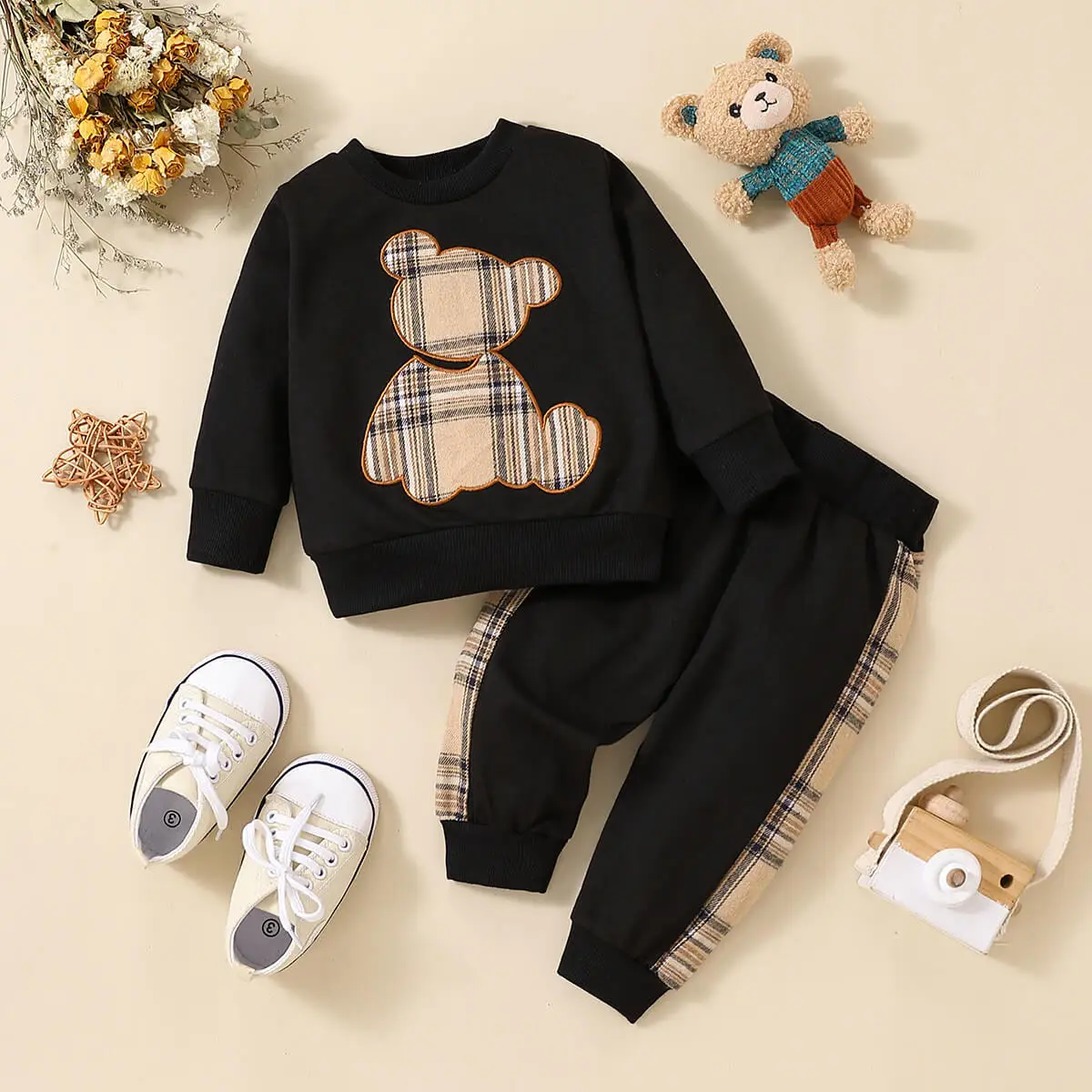 Hibobi2pcsNewbornBabyBoyClothesCuteBearLongSleeveTopPants